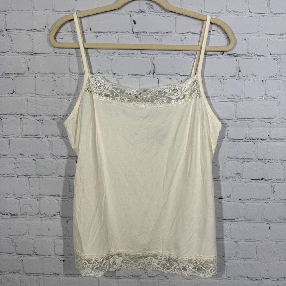 Y2K Camisole Women Large Ivory Lace Beaded Lace Coquette Cottage Prairie Top